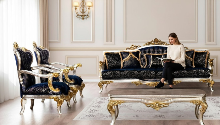 Grupa Set Zestaw sofowy 3+1+1 miejsce do siedzenia 3-częściowy. Meble Sofy Fotel Luxury Siedziba Baroque