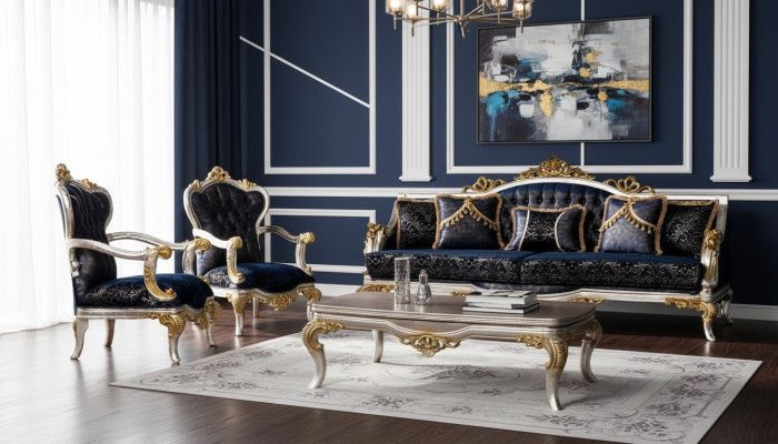 Grupa Set Zestaw sofowy 3+1+1 miejsce do siedzenia 3-częściowy. Meble Sofy Fotel Luxury Siedziba Baroque