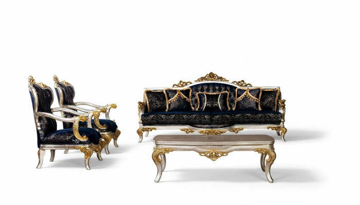 Grupa Set Zestaw sofowy 3+1+1 miejsce do siedzenia 3-częściowy. Meble Sofy Fotel Luxury Siedziba Baroque