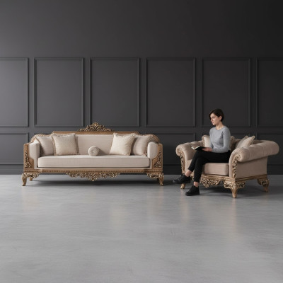 Zestaw sofowy 3+3 miejsce do siedzenia Chesterfield Sofa Fotel Luksusowy Zestaw Materiał Ustawić 2-częściowy
