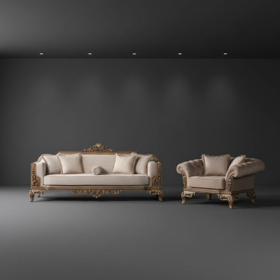 Zestaw sofowy 3+3 miejsce do siedzenia Chesterfield Sofa Fotel Luksusowy Zestaw Materiał Ustawić 2-częściowy
