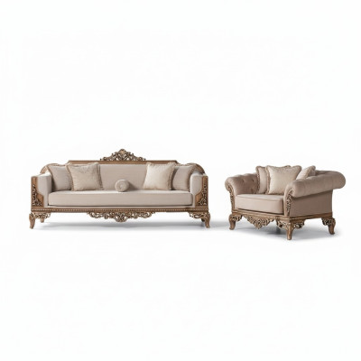 Zestaw sofowy 3+3 miejsce do siedzenia Chesterfield Sofa Fotel Luksusowy Zestaw Materiał Ustawić 2-częściowy