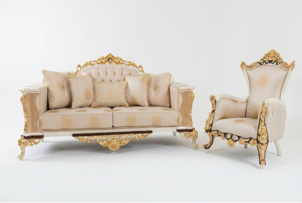 Sofa Trzyosobowa 3 miejsce do siedzenia Sofa Klasyczna Sofy Kanapa Materiał Styl Barokowe Meble Nowe