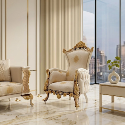 EarsFotel Fotel miejsce siedzące Luxury Design Podkładka Sofa Włókienniczy Baroque Relaks Materiał