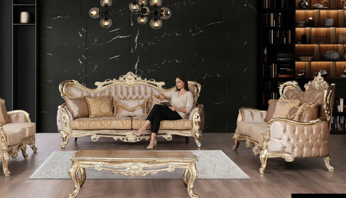 Zestaw sofowy 3+3 miejsce do siedzenia Sofa Fotel Sofy Relaks Luksusowy Zestaw Salonowy Barokowy 2-częściowy