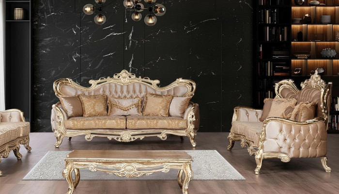 Zestaw sofowy 3+3 miejsce do siedzenia Sofa Fotel Sofy Relaks Luksusowy Zestaw Salonowy Barokowy 2-częściowy