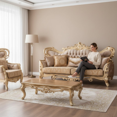 Siedziba Sofa trzyosobowa 3 miejsce do siedzenia Sofa Aksamit Materiał Styl Barok Rokoko Meble Nowy