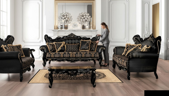 Zestaw sofowy 3+3 miejsce do siedzenia Sofa Fotel Sofy Luksusowy Zestaw Ustawić Materiał Poliester Nowy