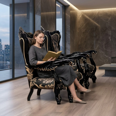 Fotel EarsFotel Luxury Material Siedziba miejsce siedzące Design Podkładka Baroque Włókienniczy Meble