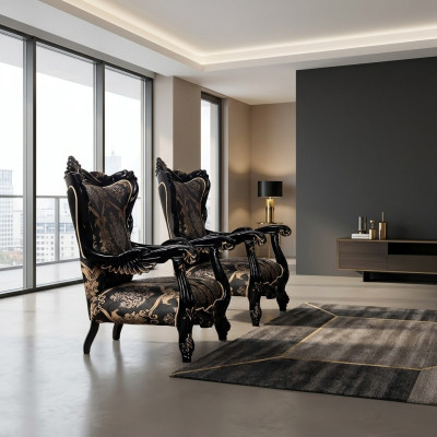 Fotel EarsFotel Luxury Material Siedziba miejsce siedzące Design Podkładka Baroque Włókienniczy Meble