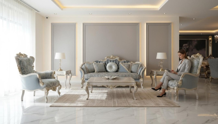 Zestaw sofowy 3+1+1 miejsce do siedzenia stolik kawowy Luksusowa Sofa Fotel Sofy Materiał Kanapa Tabela