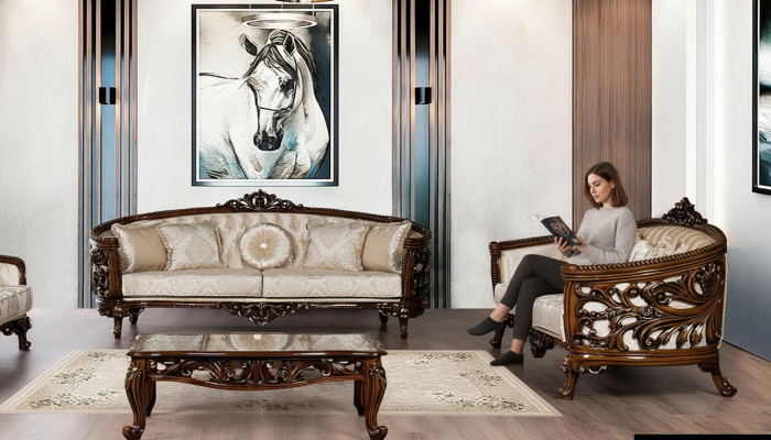 Zestaw sofowy 3+3 miejsce do siedzenia Grupa Sofa Fotel Sofy Materiał Klasyczny Zestaw Barokowy