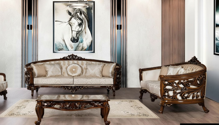 Zestaw sofowy 3+3 miejsce do siedzenia Grupa Sofa Fotel Sofy Materiał Klasyczny Zestaw Barokowy
