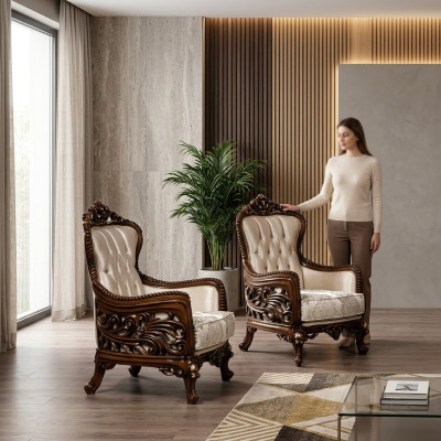 Fotel EarsFotel Luxury Material Siedziba Design Podkładka Baroque Włókienniczy Jednomiejscowy Nowy