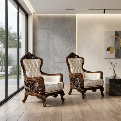 Fotel EarsFotel Luxury Material Siedziba Design Podkładka Baroque Włókienniczy Jednomiejscowy Nowy