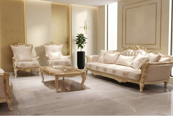 Zestaw sofowy 3+1+1 miejsce do siedzenia stolik kawowy Sofa Fotel Sofy Ustawić Zestaw Gold Style
