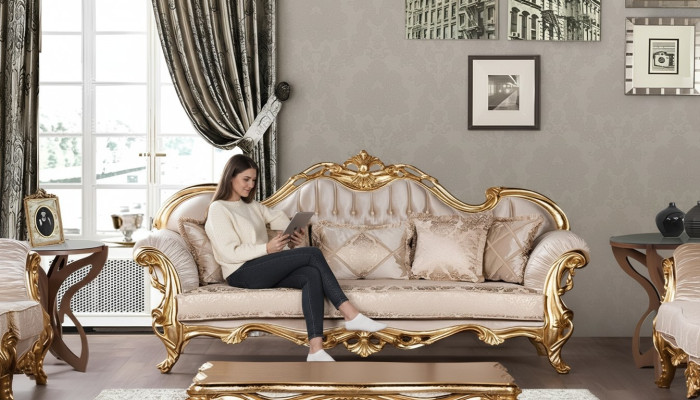 Siedziba sofa trzyosobowa 3 miejsce do siedzenia sofa sofy kanapy styl materiałowy barok rokoko meble