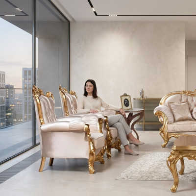 Fotel EarsFotel Luxury Material Siedziba miejsce siedzące Design Podkładka Baroque Włókienniczy Meble