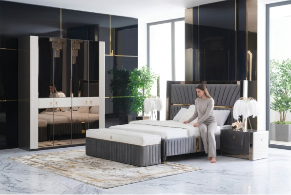 Rama łóżka łóżko Drewno Hotel Rama łóżka Szare Meble Łóżko Podwójne Łóżka Nowoczesne