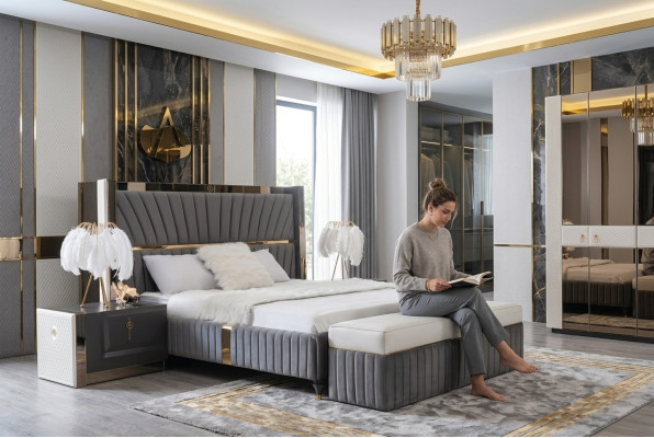 Luksusowe Łóżko 180x200cm z Drewno Zatytuł I 2 szafki nocne Meble włoskie Nowość