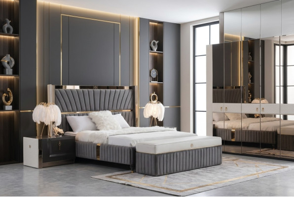 Luksusowe Łóżko 180x200cm z Drewno Zatytuł I 2 szafki nocne Meble włoskie Nowość