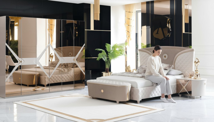 Łóżko Stolik nocny Szafa 6-częściowy Sypialnia Zestaw Design Luxury Stołek Modern