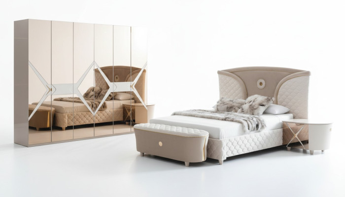 Łóżko Stolik nocny Szafa 6-częściowy Sypialnia Zestaw Design Luxury Stołek Modern