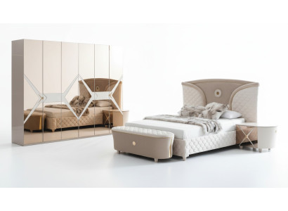 Łóżko Stolik nocny Szafa 6-częściowy Sypialnia Zestaw Design Luxury Stołek Modern