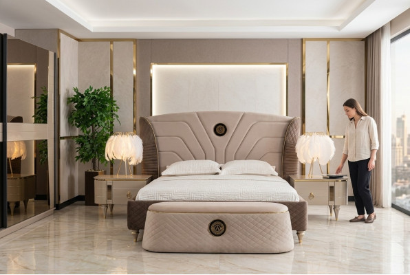 łóżko Podwójne łóżko Hotelowe Rama łóżka Double Drewno Meble Łóżko Podkładka Luxury Design