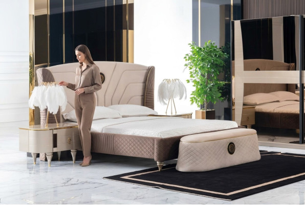 Sypialnia Podwójne łóżko 160x200cm Luksusowe Łóżko 2x Stolik nocny 3-częściowy. Komplet łóżek Nowy