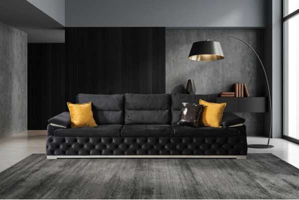 Sofa trzyosobowa Design Sofa Nowoczesna 4-osobowa siedziba Sofy Pokój Meble Czarny Podkładka