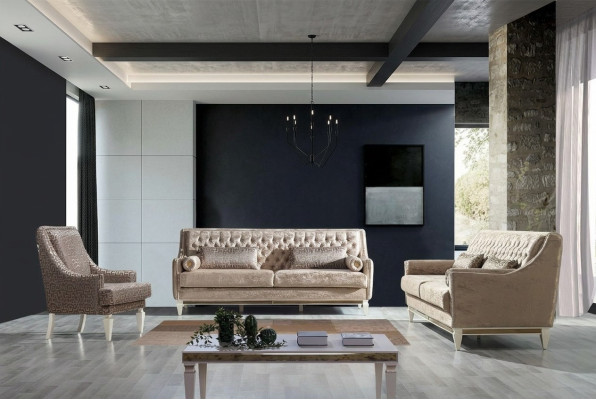 Zestaw sof Chesterfield beżowy 4+3 miejsce do siedzenia Stylowy zestaw foteli designerskich