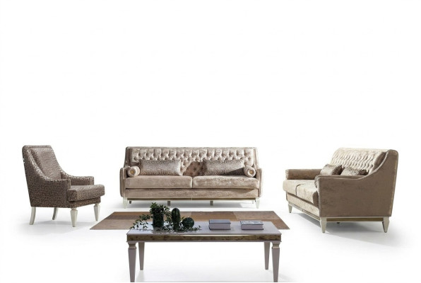 Zestaw sof Chesterfield beżowy 4+3 miejsce do siedzenia Stylowy zestaw foteli designerskich