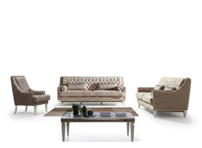Zestaw sof Chesterfield beżowy 4+3 miejsce do siedzenia Stylowy zestaw foteli designerskich