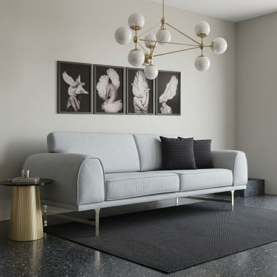 Szara Nowoczesna 3-miejsce siedzące Designerska Sofa Do Salonu Luksusowa Sofa Tapicerowana
