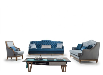 Nowoczesny zestaw sofowy Blue Chesterfield Designerski trzyosobowy luksusowy hotel
