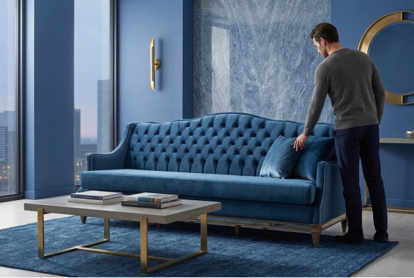 Sofa wypoczynkowa Blue Chesterfield trzyosobowa Relaks pokój dzienny 3-miejsce siedzące