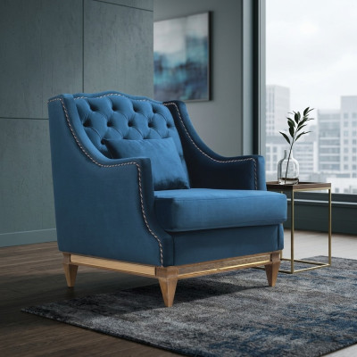 Niebieski Luksusowy Chesterfield Fotel Salon Lounge Designerskie Meble Nowe
