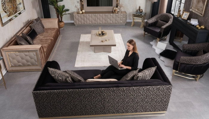 Zestaw sofowy 3+3+1+1 miejsce do siedzenia Podkładka Sofa Żywy krajobraz Sofas Couch