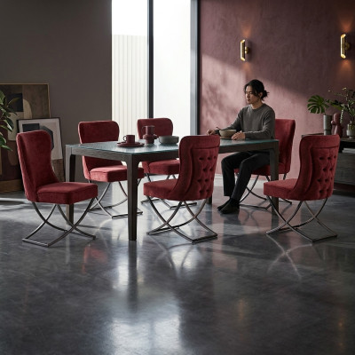 jadalnia 6 Krzesła Stal nierdzewna Design Meble krzesło tapicerowane w stylu włoskim