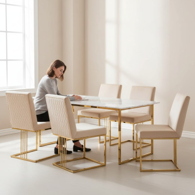 Design Krzesło Zestaw 4x Fotel Włókienniczy Krzesła Materiał jadalnia Nowa Podkładka