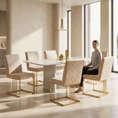 Zestaw 6x Fotel Krzesło Designer Metal Włókienniczy Podkładka Krzesła Gastro jadalnia Meble