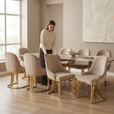 Design Krzesło Zestaw 8x Fotel Stal zagrożenia Włókienniczy Podkładka Krzesła jadalnia