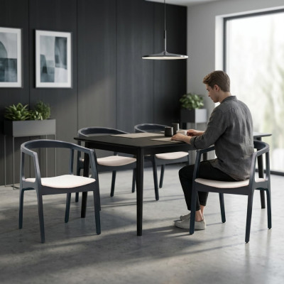 Zestaw 4x Krzesło Design Drewno Włókienniczy Podkładka Krzesła Gastro jadalnia Material