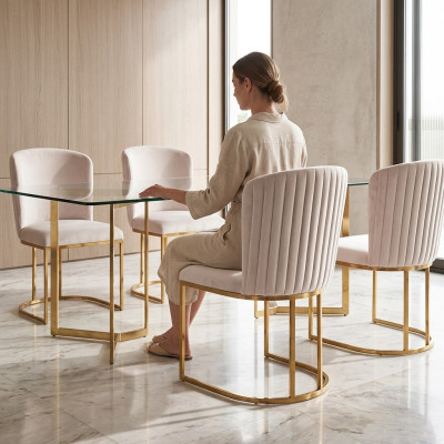 Krzesło 4x Krzesła Grupa Zestaw Living jadalnia Ustaw Style Włókienniczy Modern