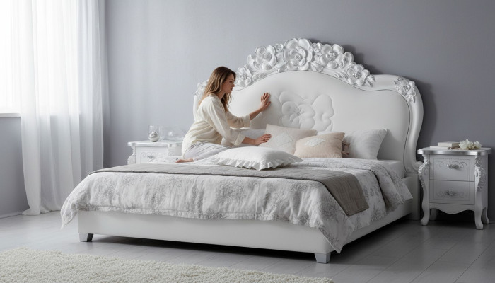 Łóżko Biały Sypialnia łóżko Drewno Luxury Meble Design Classic Hotel Double