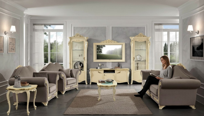 Zestaw do salonu Zestaw sofowy Drewno do salonu klasyczny design Włochy Zestaw 9 sztuk.