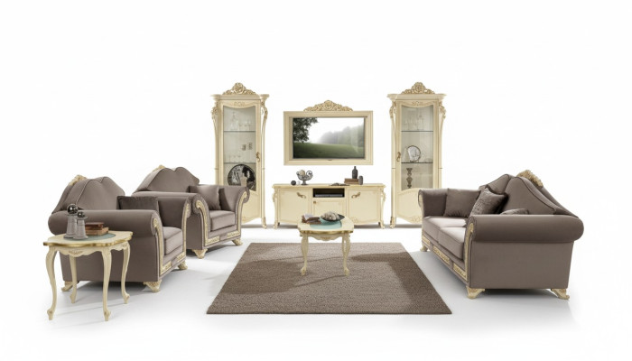 Zestaw do salonu Zestaw sofowy Drewno do salonu klasyczny design Włochy Zestaw 9 sztuk.