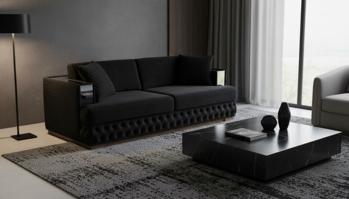 Sofa Trzyosobowa Chesterfield Czarne Sofy Włókienniczy Skóra Sofa Kanapy
