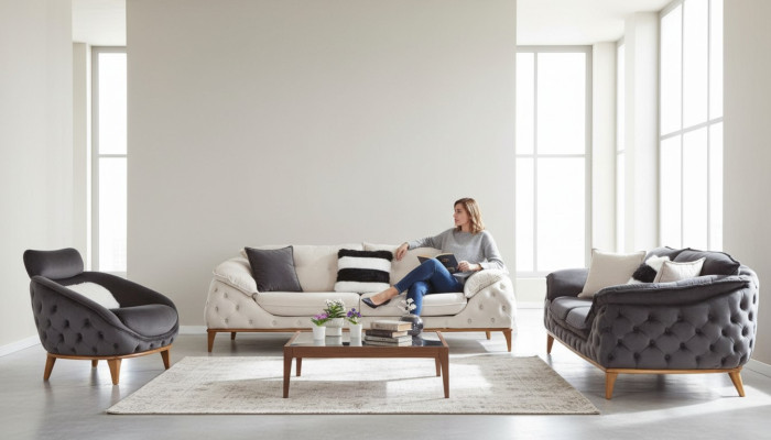 Chesterfield z Drewno Włókienniczy Couch Zestaw sofowy 331 Siedziba Zestaw Podkładka